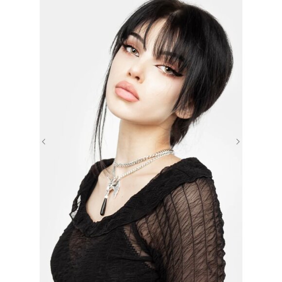 DISTURBIA Whisper gathered black mesh top - Picture 2 of 8